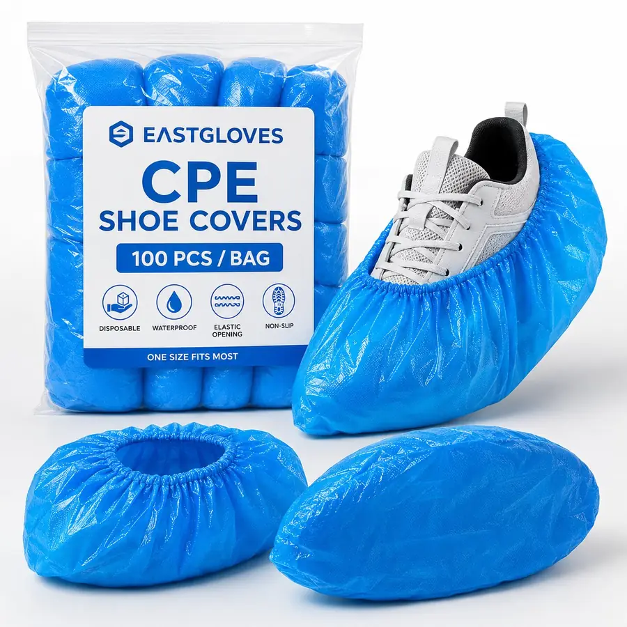 EASTGLOVES blue CPE disposable shoe covers 100 pcs per bag